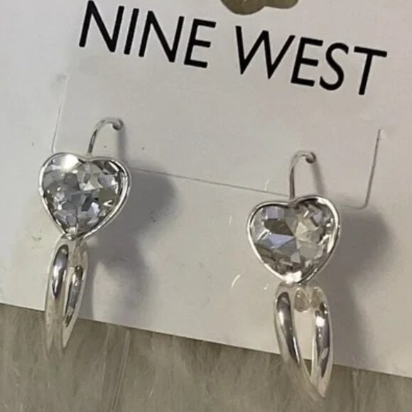 Nine West Jewelry - NINE WEST Romantic Silver Clear Crystal Double Heart Drop Earrings**NEW!
